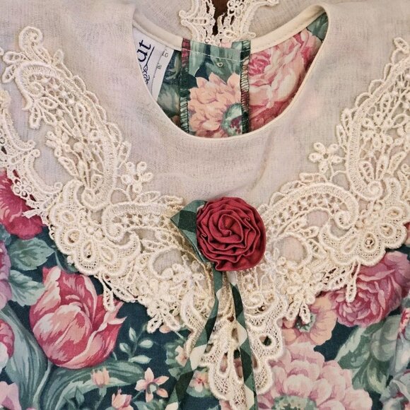 2 Vintage 90s Girls 18 Month 2T Floral Party Dresses Layered‎ Pink Collar Formal - Picture 8 of 14